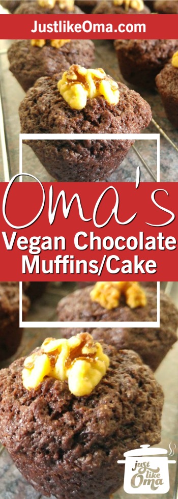 Vegan chocolate cake recipe (reminiscent of my German marble cake) & turned them into chocolate brownie mini-muffins.