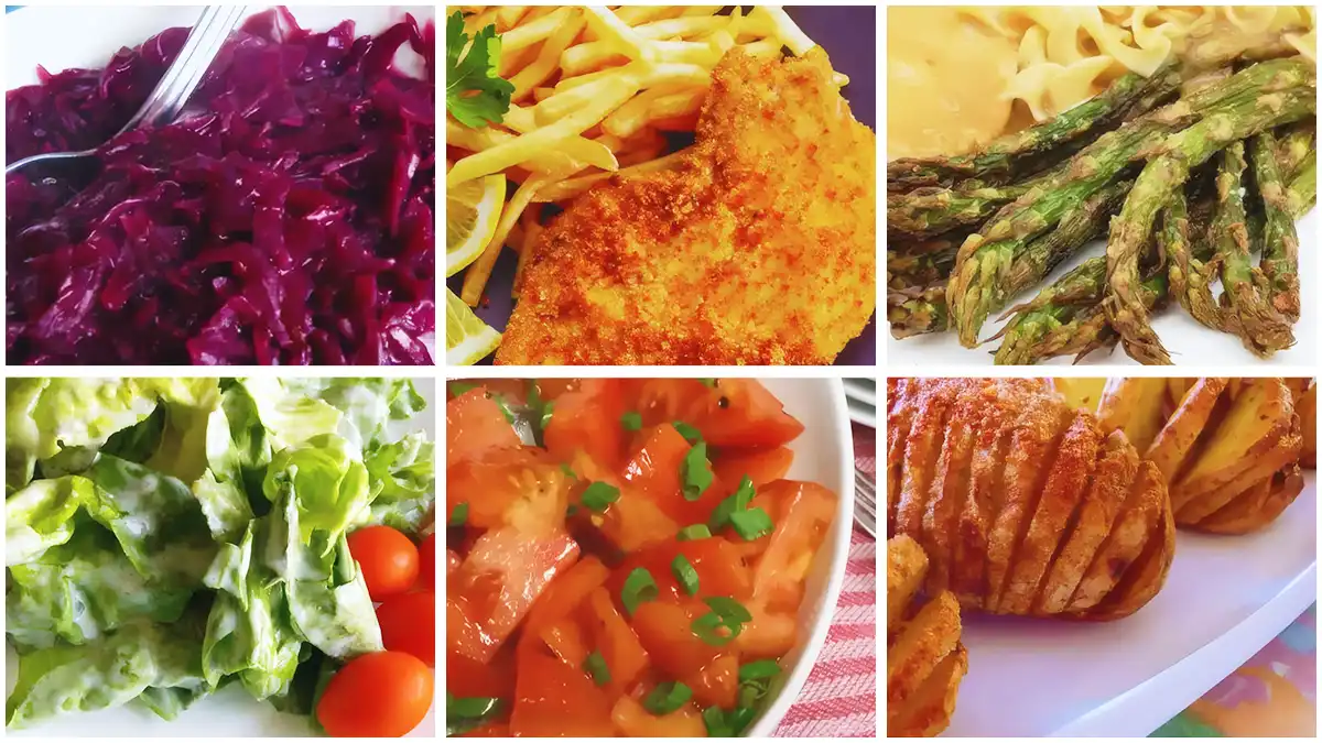 Collage of the best side dishes to serve with schnitzel