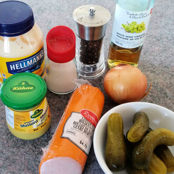Ingredients for wurstsalat and fleischsalat