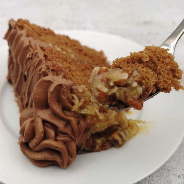Oma's Easy German Chocolate Cake with Coconut Pecan Filling
