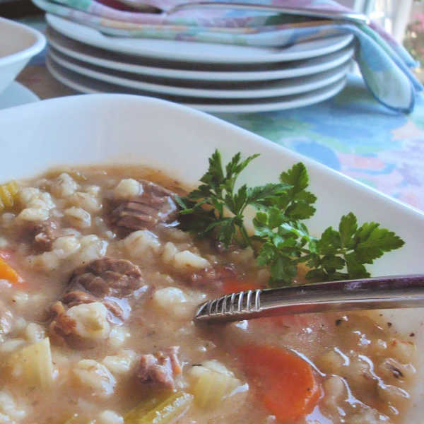 Yummy easy beef barley soup, German-style, made just like Oma.