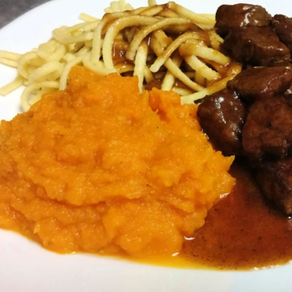 Delicious and healthy, this butternut squash makes a great side dish for almost any meal, including German goulash!