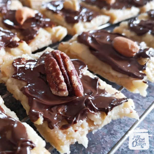 Pecan or Almond Bars with chocolate.