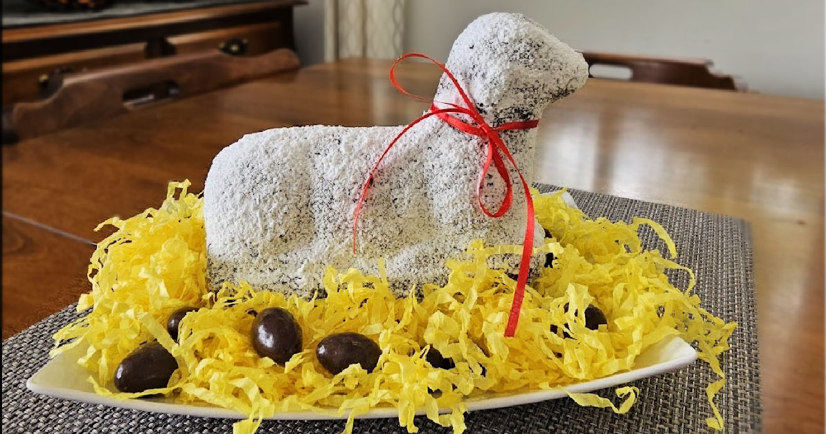 German Easter lamb cake on dining room table