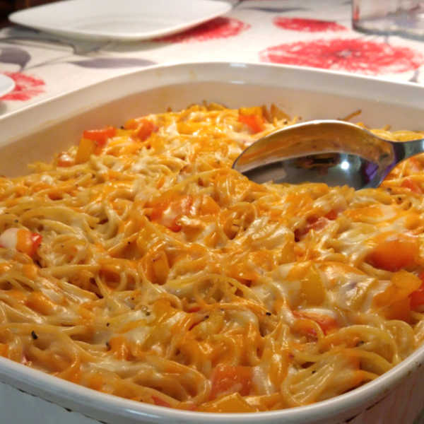 An easy baked spaghetti recipe that's made from scratch or uses leftovers. So wunderbar!
