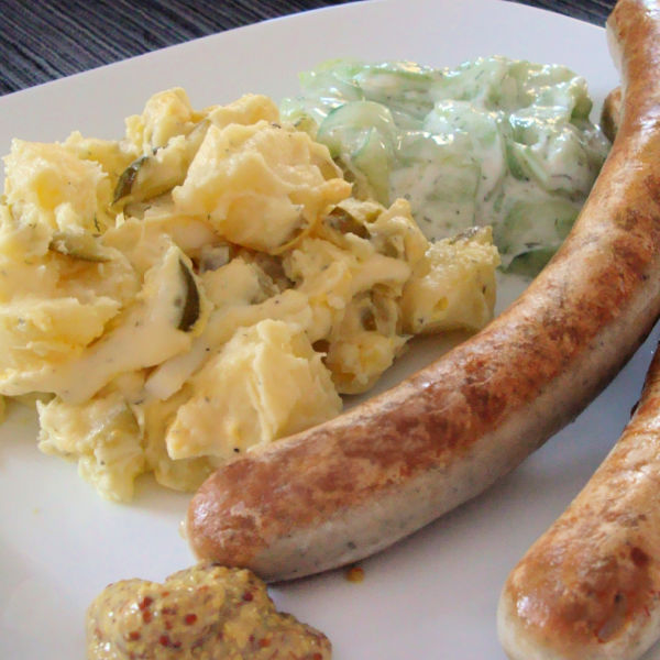 You have got to try Oma's easy German potato salad! It's the perfect side to serve next to the scrumptious and traditional bratwurst...YUM