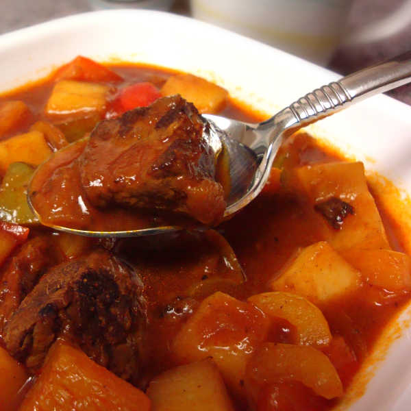 Traditional German Goulash Soup. Try creating your very own version of this Gulaschsuppe! Delicious and colorful German food.