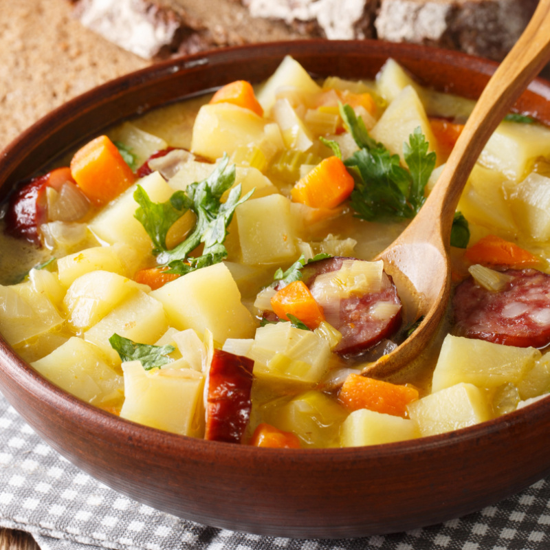 A bowl of homemade potato soup, an easy potato soup recipe that is a traditional German soup