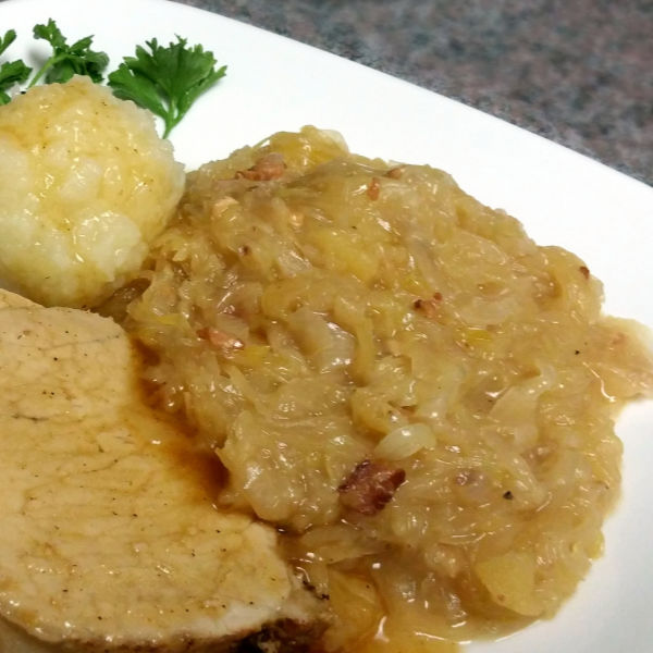 Delicious German Sauerkraut that goes great with potato dumplings!