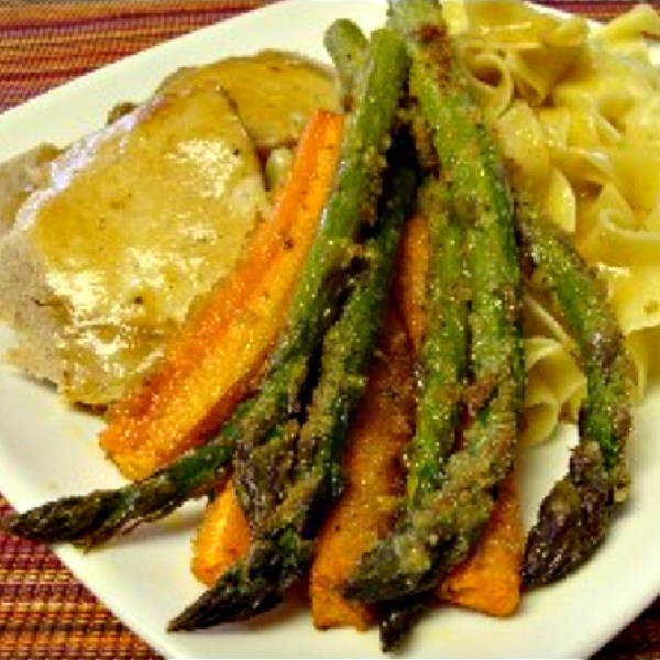 Baked asparagus -- Rich's style 
A wonderful technique to get fabulous veggies.