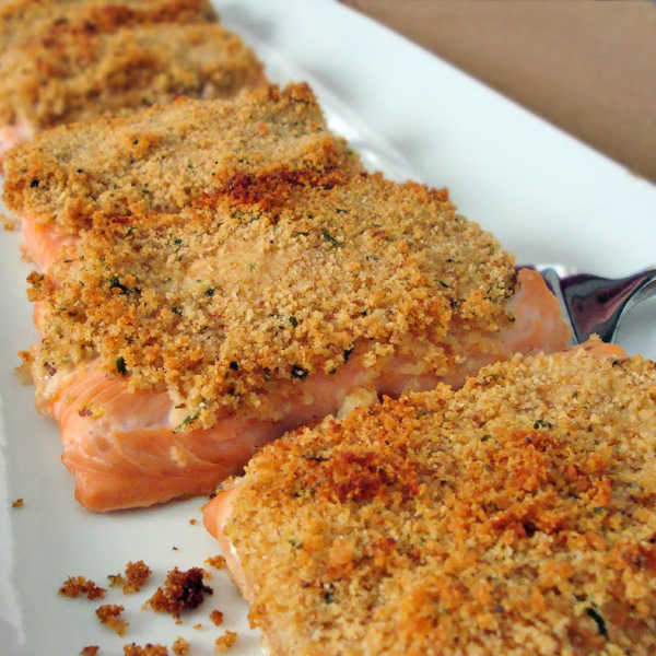 Baked Salmon Fillets with a crispy topping that's so delicious.