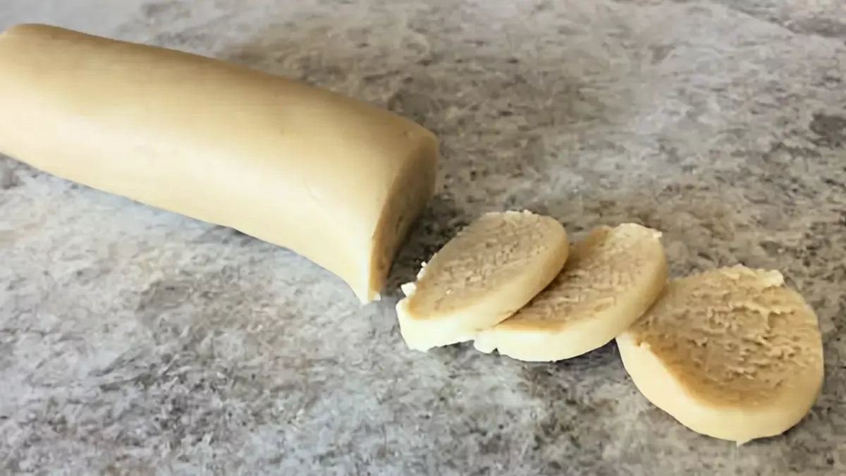 Sliced homemade German marzipan ready to eat or use in recipes