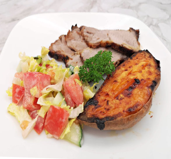 Lydia's air fryer sweet potato recipe is a great side dish for any meat.