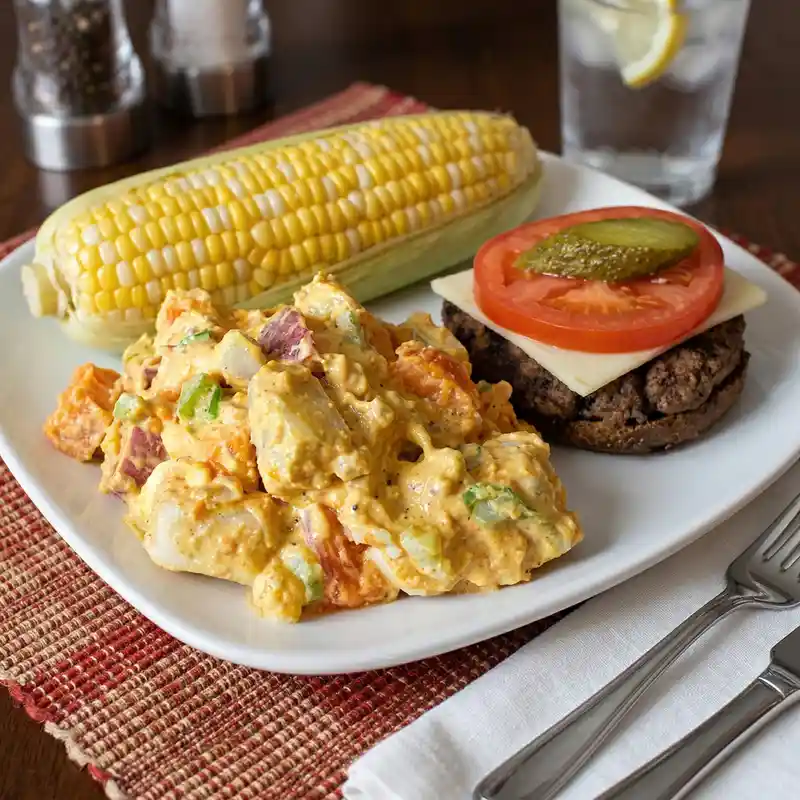 sweet potato salad served deliciously with a summer meal